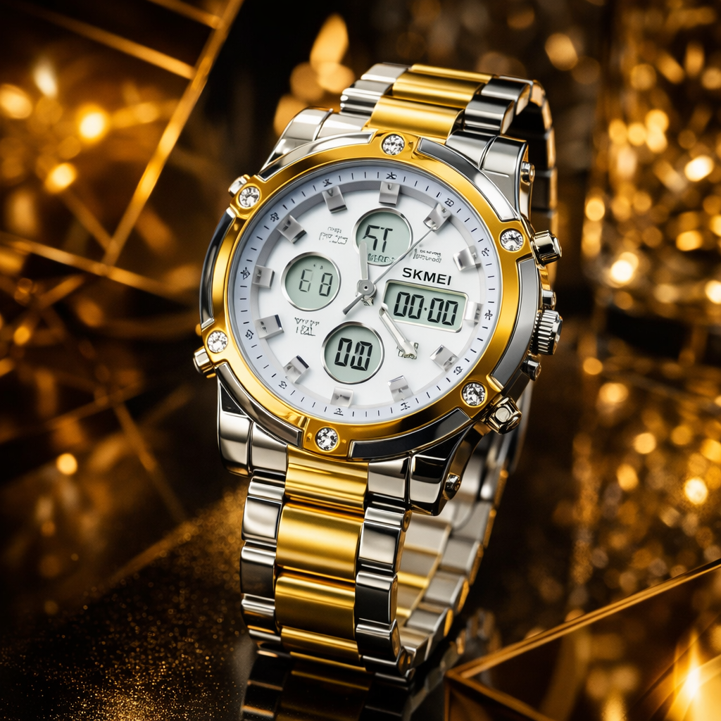 SKMEI 1389 Men’s Digital Analog Business Watch – Two-Tone Gold & Silver