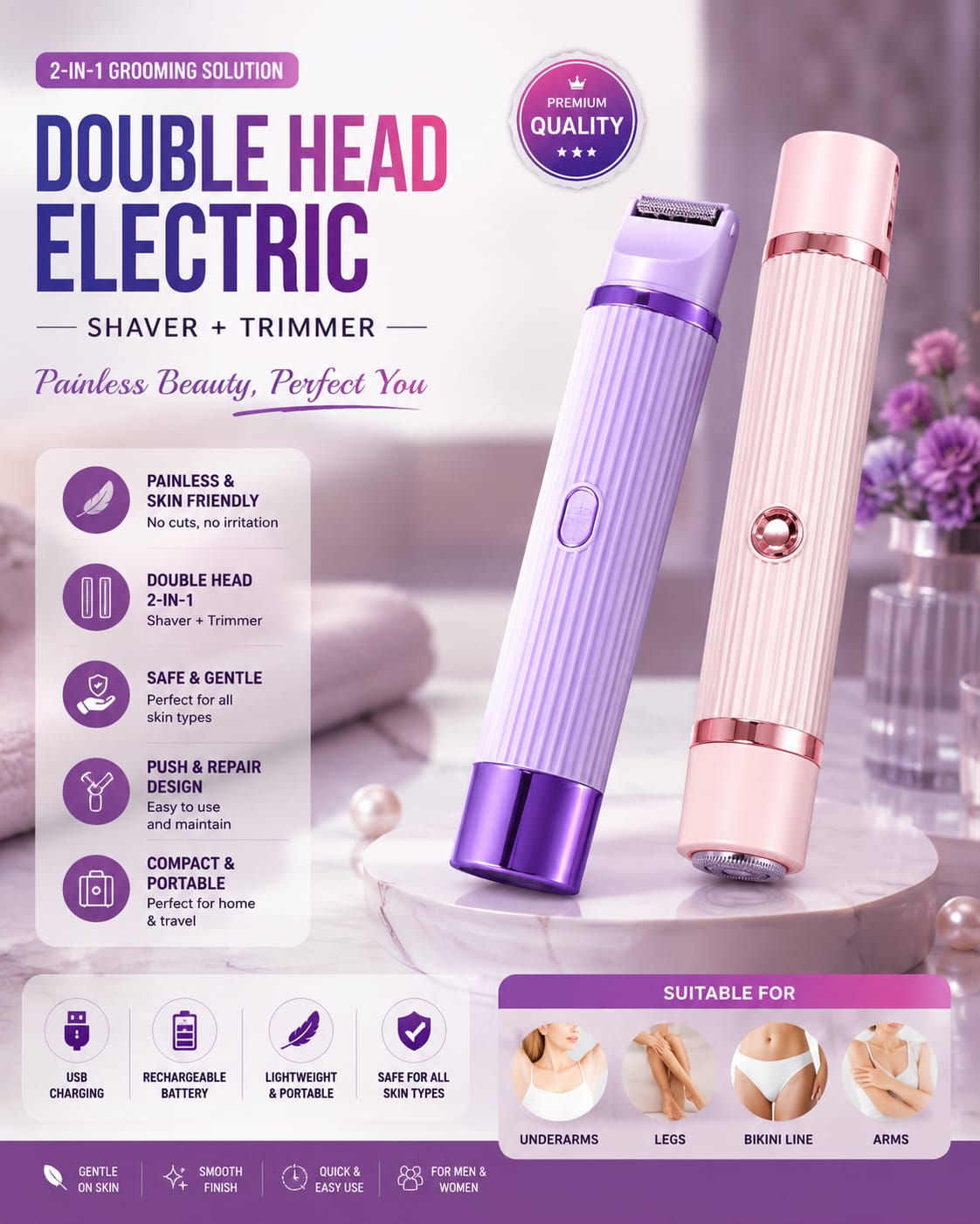 2 in 1 Women Electric Shaver